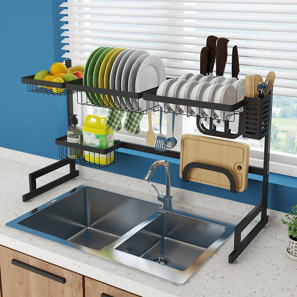 Kitchen Shelf Organizer Dish Drying Rack Over Sink Utensils Holder Bowl Dish Draining Shelf Kitchen Storage Countertop Organizer