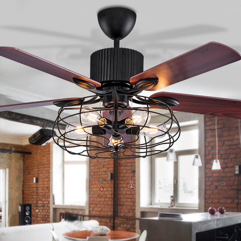 high quality Loft fan chandelier retro dining room household electric fan mute LED remote leaf fan lamp