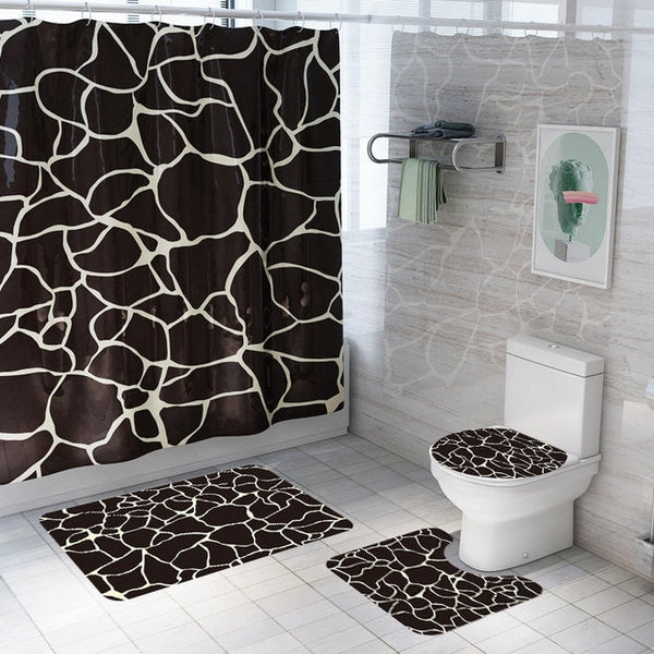 Marble Print Shower Curtain 4 Piece Carpet Cover Toilet Cover Bath Mat Pad Set Bathroom Curtain with 12 Hooks