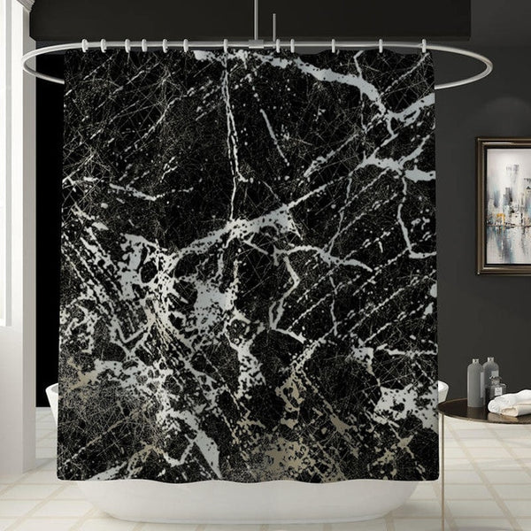 Marble Print Shower Curtain 4 Piece Carpet Cover Toilet Cover Bath Mat Pad Set Bathroom Curtain with 12 Hooks