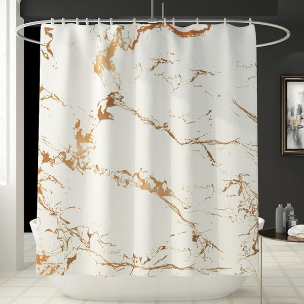 Marble Print Shower Curtain 4 Piece Carpet Cover Toilet Cover Bath Mat Pad Set Bathroom Curtain with 12 Hooks