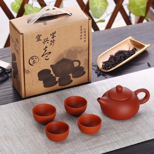 Soffe Purple Sand Ceramic Chiness Kung Fu Teapot Set With 4 Mini Cup And 1 Pot Suitable For Home Office Tea Set Drinkware