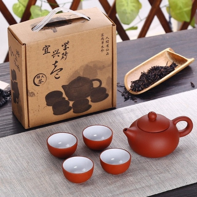 Soffe Purple Sand Ceramic Chiness Kung Fu Teapot Set With 4 Mini Cup And 1 Pot Suitable For Home Office Tea Set Drinkware