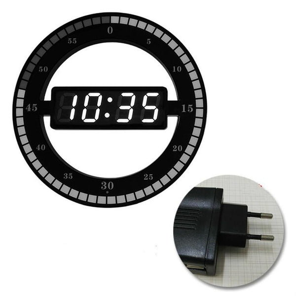 3D LED Digital Wall Clock Electronic Night Glow Round Wall clocks Black Automatically Adjust Brightness LED Desktop Table Clock