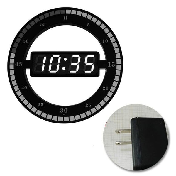 3D LED Digital Wall Clock Electronic Night Glow Round Wall clocks Black Automatically Adjust Brightness LED Desktop Table Clock