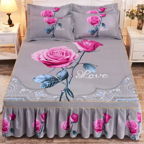 1pc Thickened Sanding Bedspread Wedding Fitted Sheet Cover Soft Non-Slip King Queen Bed Skirt