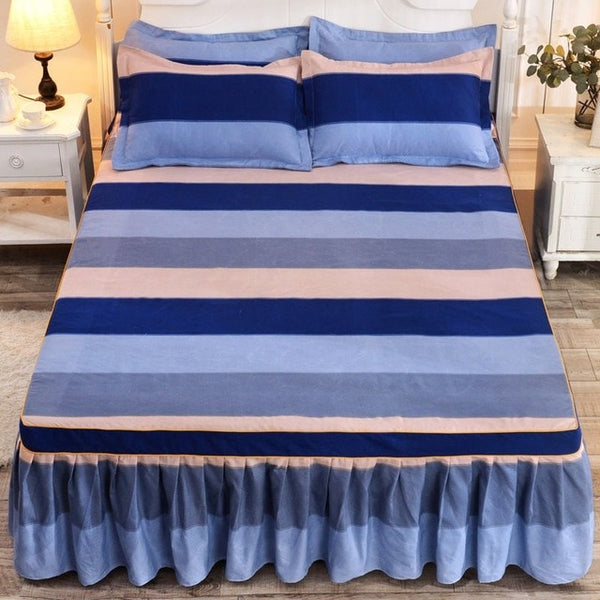 1pc Thickened Sanding Bedspread Wedding Fitted Sheet Cover Soft Non-Slip King Queen Bed Skirt