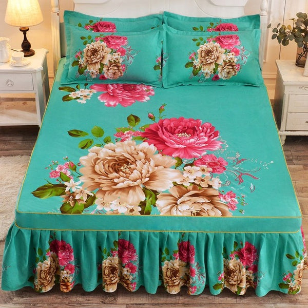 1pc Thickened Sanding Bedspread Wedding Fitted Sheet Cover Soft Non-Slip King Queen Bed Skirt