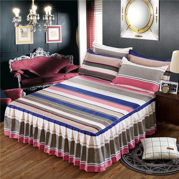 1pc Thickened Sanding Bedspread Wedding Fitted Sheet Cover Soft Non-Slip King Queen Bed Skirt