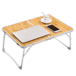 Foldable Laptop Table Lapdesk Breakfast Bed Portable Mini Picnic Bamboo Wood Grain Read Holder for Couch Floor Folding in Half