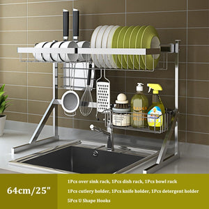 Over Sink Dish Drying Rack Kitchen Drainer Shelf for Dishes Bowl Stainless Steel Storage Counter Organizer Over Sink Space Saver