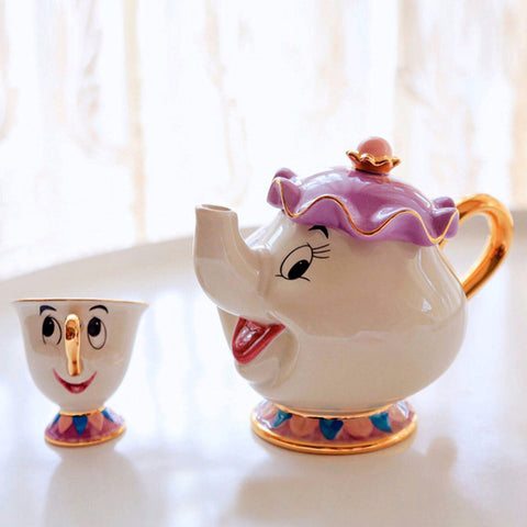 Cartoon Beauty And The Beast Teapot Mug Mrs Potts Chip Tea Pot Cup Cogsworth Ceramics One Set Lovely Cute Creative Xmas Gift