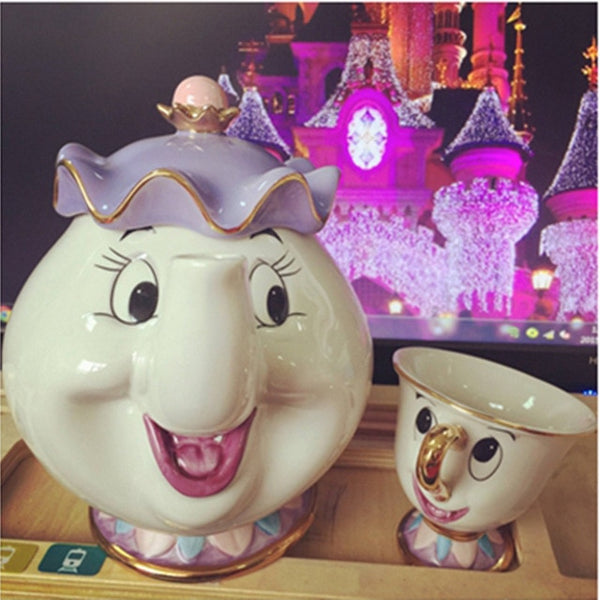 Cartoon Beauty And The Beast Teapot Mug Mrs Potts Chip Tea Pot Cup Cogsworth Ceramics One Set Lovely Cute Creative Xmas Gift