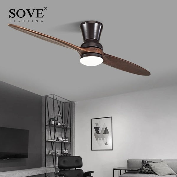 SOVE Modern LED Village Wooden Ceiling Fan Without Light  Wood Ceiling Fans With Lights Decorative DC Ceiling Light Fan Lamp 220