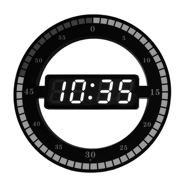 3D LED Digital Wall Clock Electronic Night Glow Round Wall clocks Black Automatically Adjust Brightness LED Desktop Table Clock