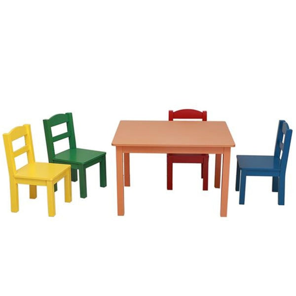 High Quality Kids Wood Table & 4 Chairs Set White Child  for eating reading books  coloring arts and crafts playing board game