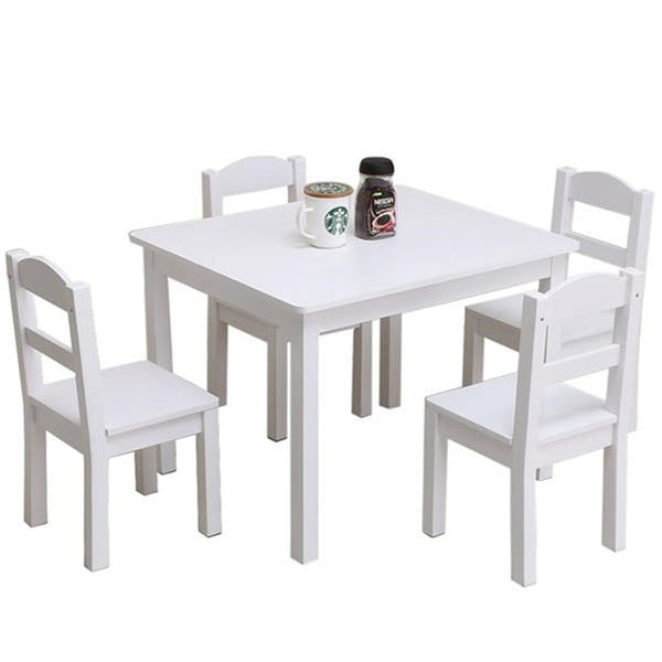 High Quality Kids Wood Table & 4 Chairs Set White Child  for eating reading books  coloring arts and crafts playing board game