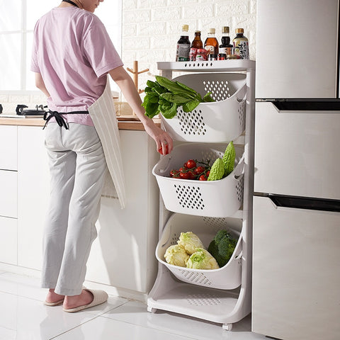 Kitchen vegetable storage basket storage rack plastic oversize living room rack wheeled laundry basket