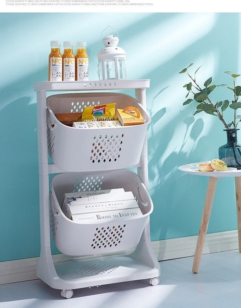 Kitchen vegetable storage basket storage rack plastic oversize living room rack wheeled laundry basket