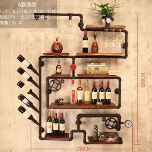 coffee shop bar wine cabinet wine rack Loft retro industrial style shelving shelf wall iron solid wood pipe wall hanging