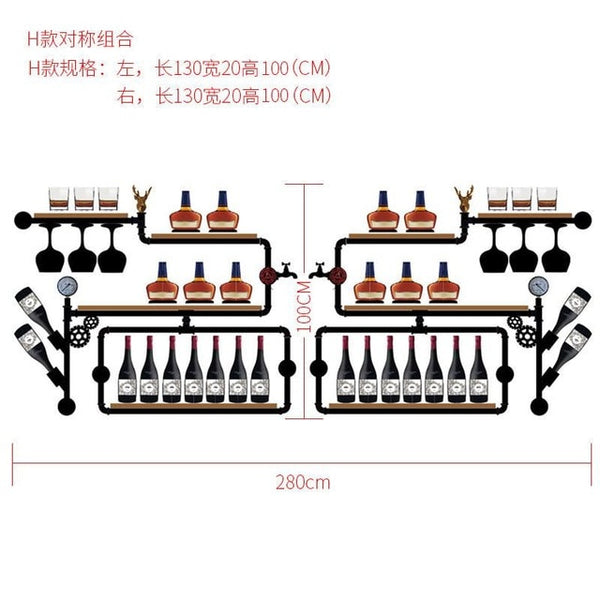 coffee shop bar wine cabinet wine rack Loft retro industrial style shelving shelf wall iron solid wood pipe wall hanging