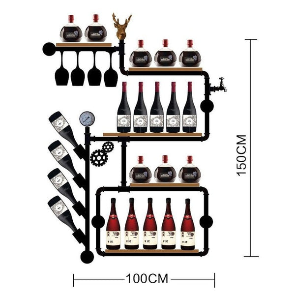 coffee shop bar wine cabinet wine rack Loft retro industrial style shelving shelf wall iron solid wood pipe wall hanging