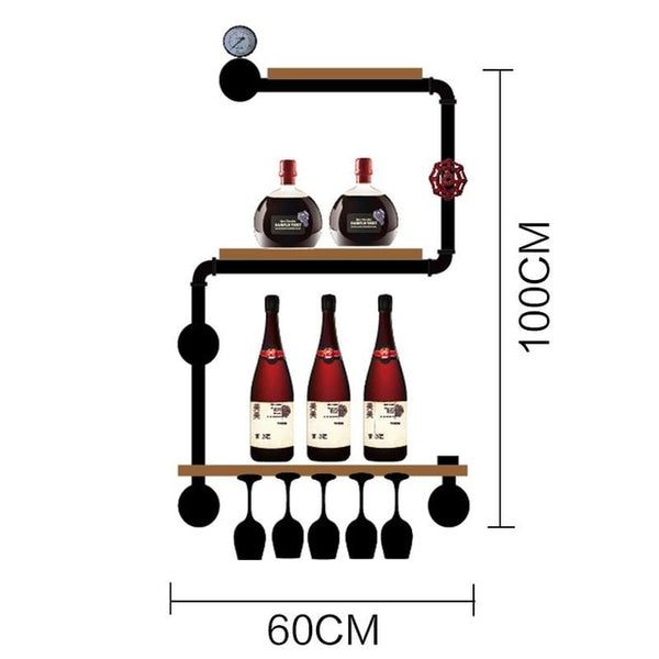 coffee shop bar wine cabinet wine rack Loft retro industrial style shelving shelf wall iron solid wood pipe wall hanging