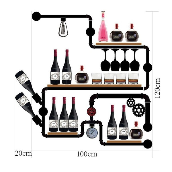 coffee shop bar wine cabinet wine rack Loft retro industrial style shelving shelf wall iron solid wood pipe wall hanging