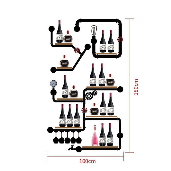 coffee shop bar wine cabinet wine rack Loft retro industrial style shelving shelf wall iron solid wood pipe wall hanging