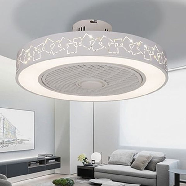 Modern minimalist white painted iron ceiling fan light crystal decorative acrylic LED lighting dimmable bedroom fan lamp AC220