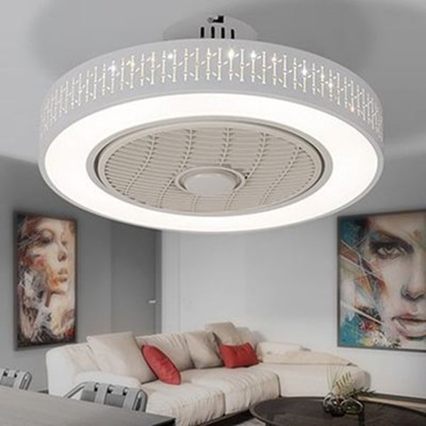 Modern minimalist white painted iron ceiling fan light crystal decorative acrylic LED lighting dimmable bedroom fan lamp AC220