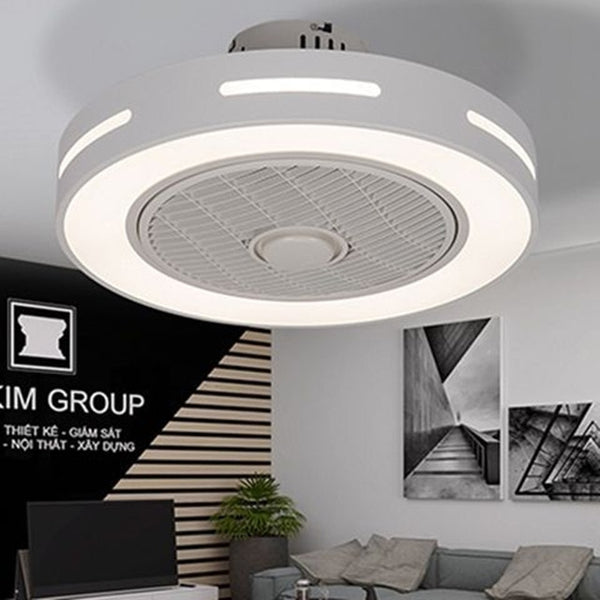 Modern minimalist white painted iron ceiling fan light crystal decorative acrylic LED lighting dimmable bedroom fan lamp AC220