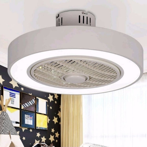 Modern minimalist white painted iron ceiling fan light crystal decorative acrylic LED lighting dimmable bedroom fan lamp AC220