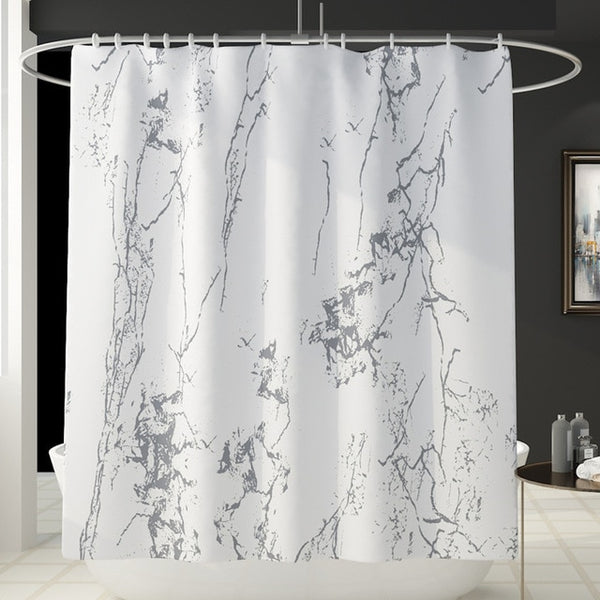 Marble Print Shower Curtain 4 Piece Carpet Cover Toilet Cover Bath Mat Pad Set Bathroom Curtain with 12 Hooks