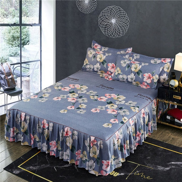 1pc Thickened Sanding Bedspread Wedding Fitted Sheet Cover Soft Non-Slip King Queen Bed Skirt