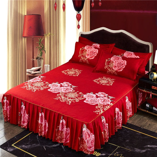 1pc Thickened Sanding Bedspread Wedding Fitted Sheet Cover Soft Non-Slip King Queen Bed Skirt