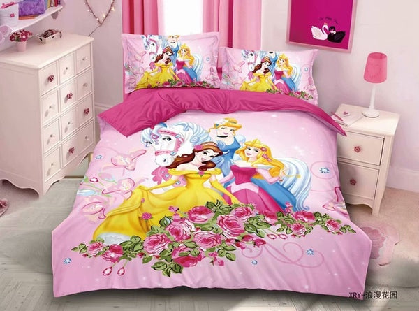 3D Printed Bedding Set Frozen Elsa Anna Rapunzel Princess Girls Boys Single Bedlinen Duvet Cover Pillowcases for 0.9m-1.2m Bed