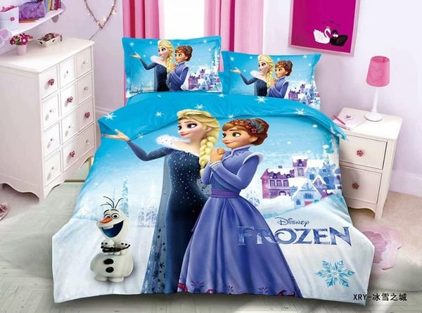 3D Printed Bedding Set Frozen Elsa Anna Rapunzel Princess Girls Boys Single Bedlinen Duvet Cover Pillowcases for 0.9m-1.2m Bed