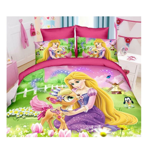 3D Printed Bedding Set Frozen Elsa Anna Rapunzel Princess Girls Boys Single Bedlinen Duvet Cover Pillowcases for 0.9m-1.2m Bed