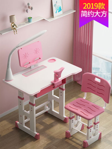 Plastic Kids Table and Chair Set Children's Desk  Pupil's Writing Desk Kids Furniture Kids Home Wooden Folding Chairs with Lamp