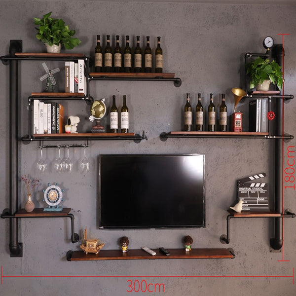 Creative Bottle Organizer for Wine Rack Storage & Display House Decoration Art TV Cabinet Made Of Iron Pipes And Boards