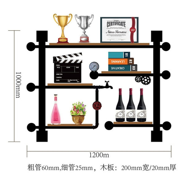 Creative Bottle Organizer for Wine Rack Storage & Display House Decoration Art TV Cabinet Made Of Iron Pipes And Boards