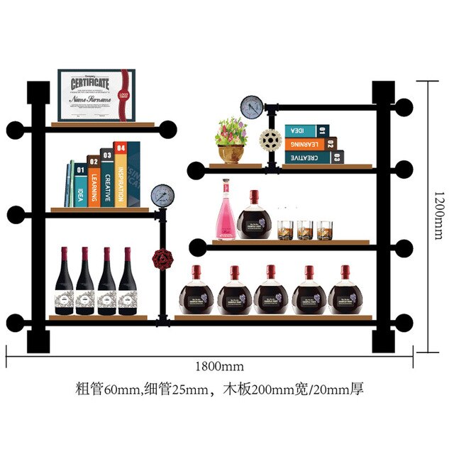 Creative Bottle Organizer for Wine Rack Storage & Display House Decoration Art TV Cabinet Made Of Iron Pipes And Boards