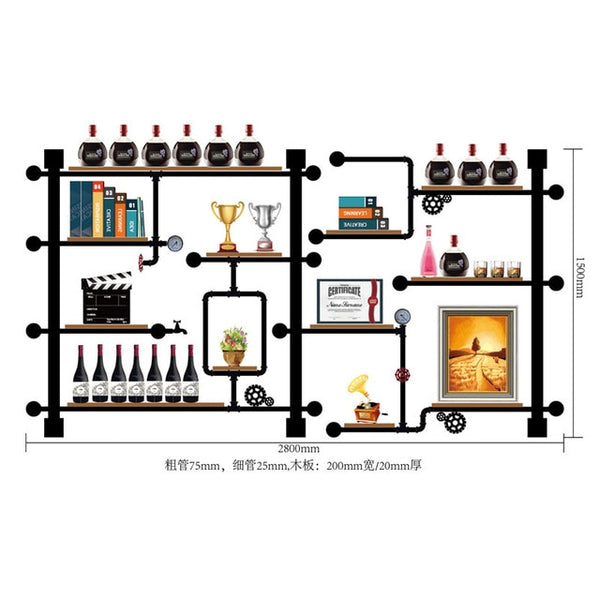 Creative Bottle Organizer for Wine Rack Storage & Display House Decoration Art TV Cabinet Made Of Iron Pipes And Boards