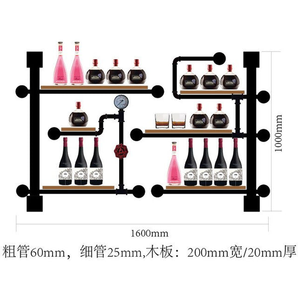 Creative Bottle Organizer for Wine Rack Storage & Display House Decoration Art TV Cabinet Made Of Iron Pipes And Boards