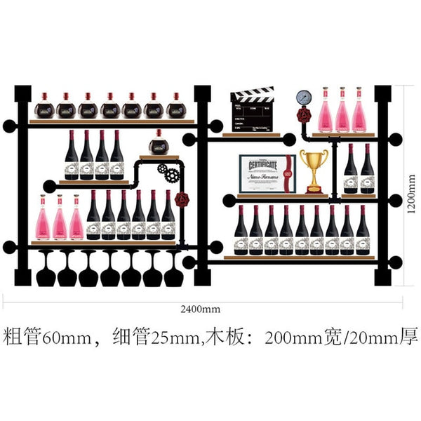 Creative Bottle Organizer for Wine Rack Storage & Display House Decoration Art TV Cabinet Made Of Iron Pipes And Boards