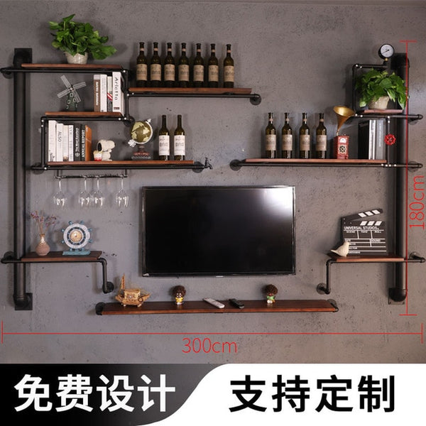 Creative Bottle Organizer for Wine Rack Storage & Display House Decoration Art TV Cabinet Made Of Iron Pipes And Boards