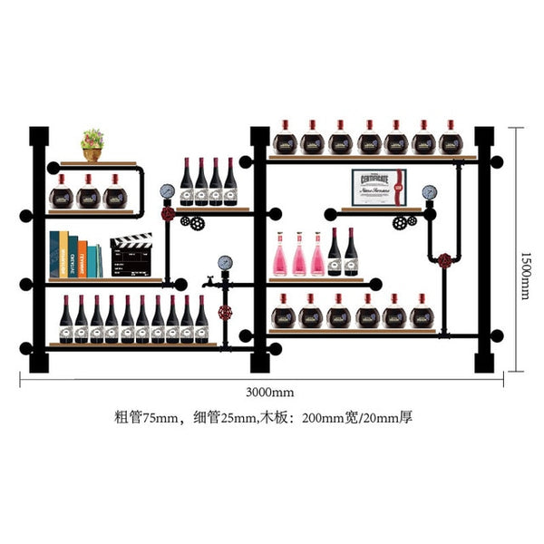 Creative Bottle Organizer for Wine Rack Storage & Display House Decoration Art TV Cabinet Made Of Iron Pipes And Boards