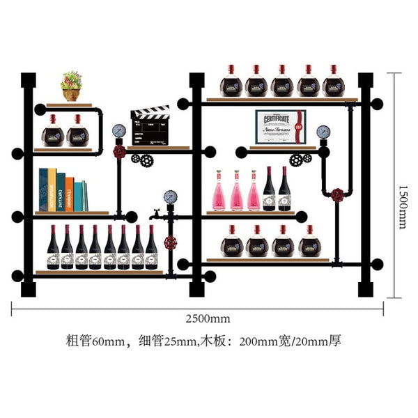 Creative Bottle Organizer for Wine Rack Storage & Display House Decoration Art TV Cabinet Made Of Iron Pipes And Boards