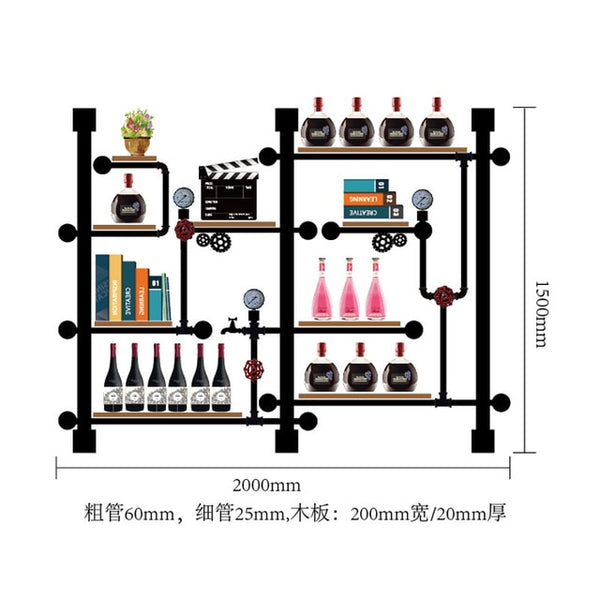 Creative Bottle Organizer for Wine Rack Storage & Display House Decoration Art TV Cabinet Made Of Iron Pipes And Boards